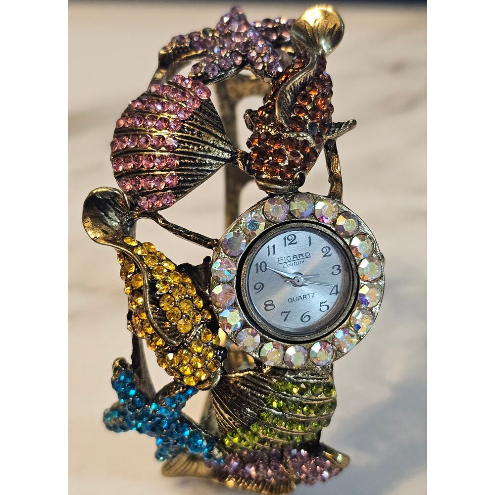 Women's FIGARO Couture Multi Color Rhinestone Watch Some Missing Stones